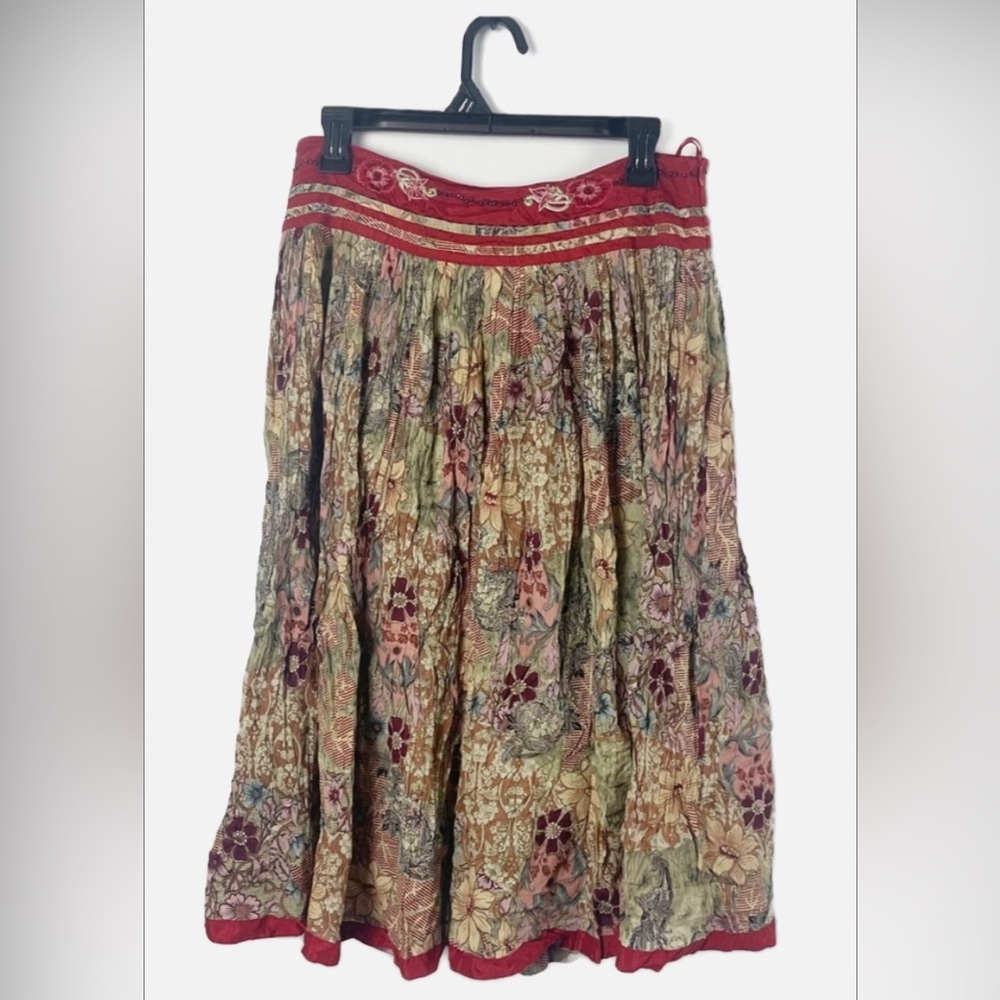 Chaudry Cotton Boho Floral Beaded Intricate Embroidery Gypsy Midi Skirt